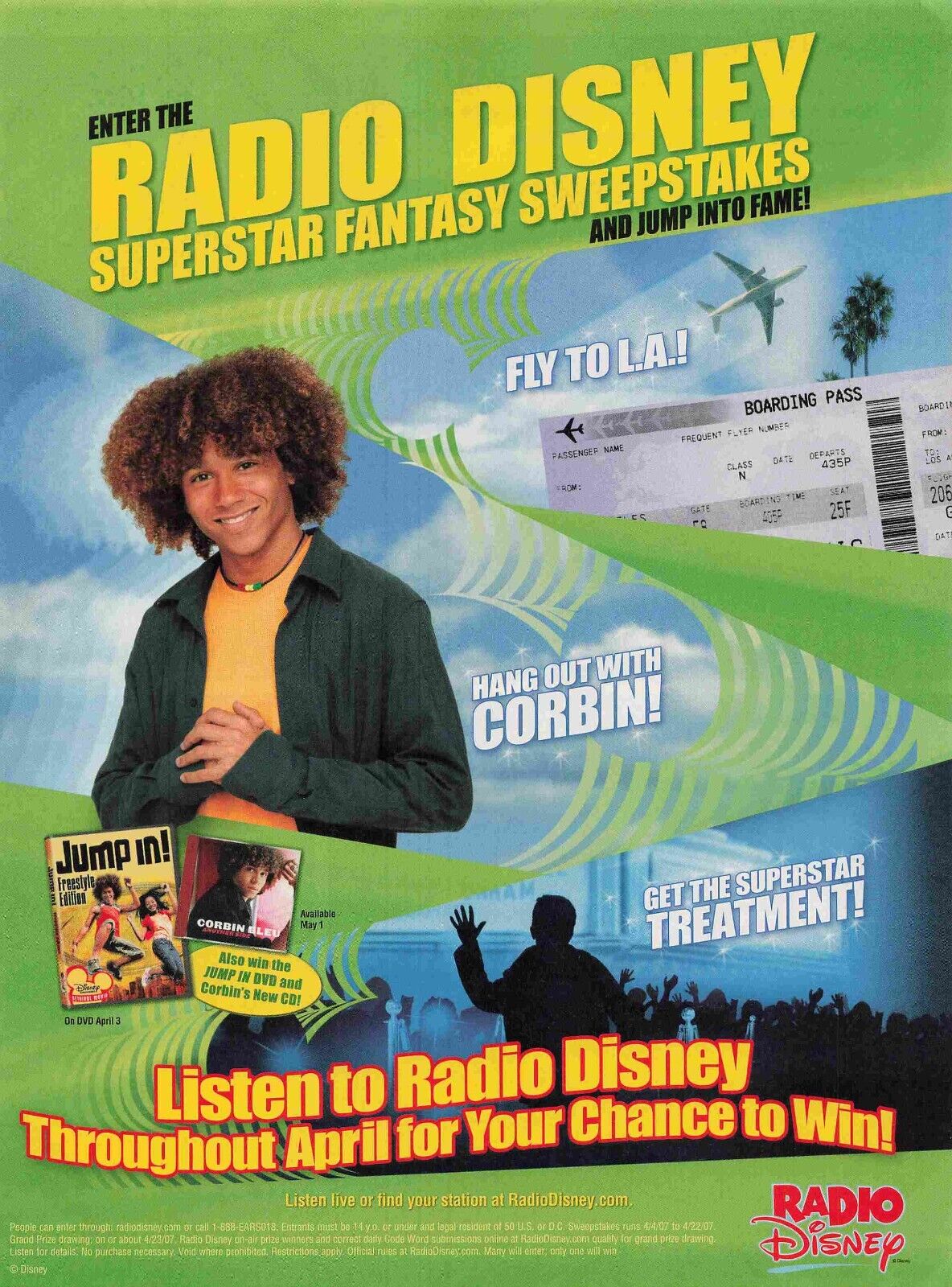 2007 Corbin Bleu Radio Disney Concert L.A. Jump In Y2K Vtg Print Ad 8X11 #82022