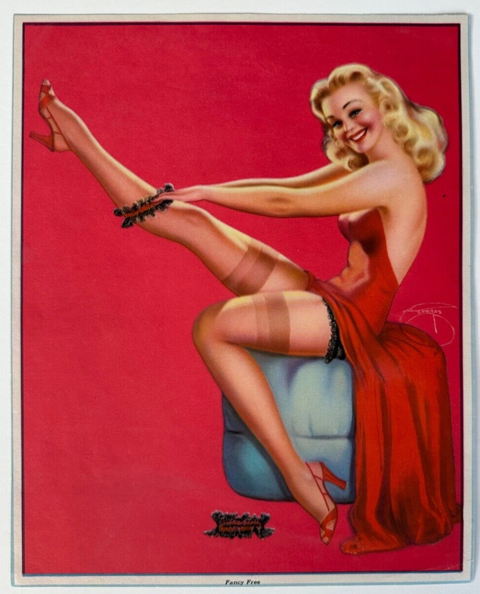 Fancy Free, Vintage 1940s Billy Devorss 8x10 Pin-Up Print Leggy Blonde, Garters