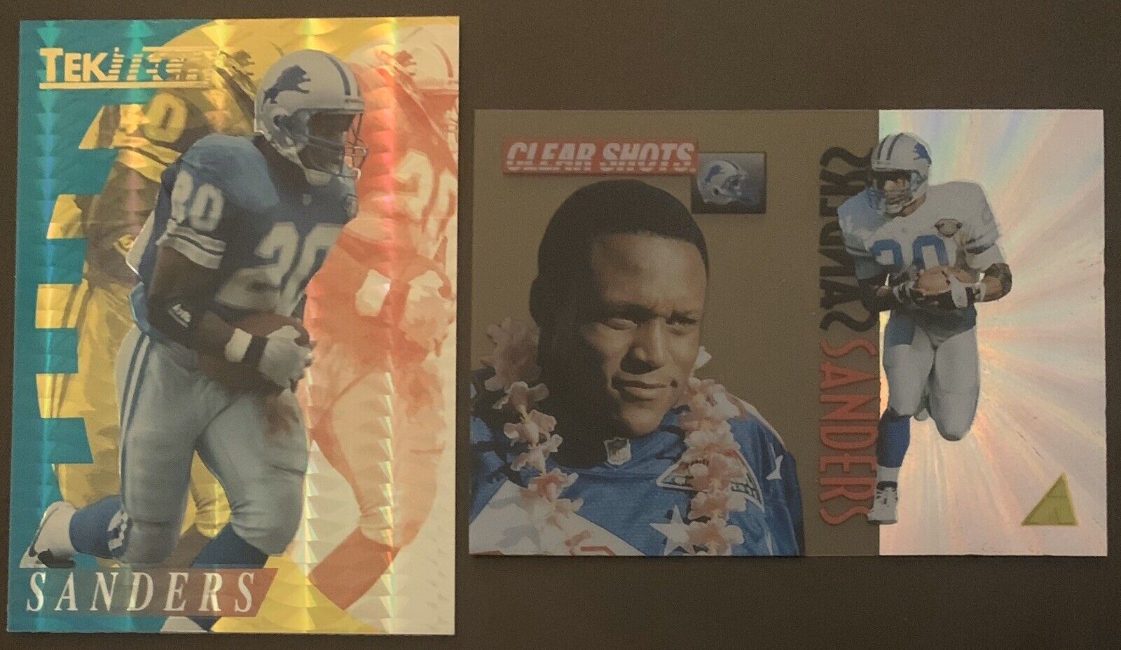 Barry Sanders 1995 Collector’s Edge Excalibur Tektech, 1995 Pinnacle Clear Shots
