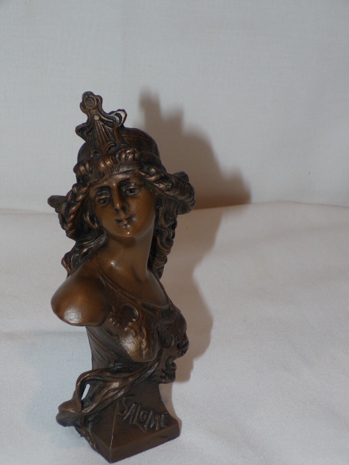 Antique Metal Salome Lady Bust Figure Statue Figurine Signed (C369)