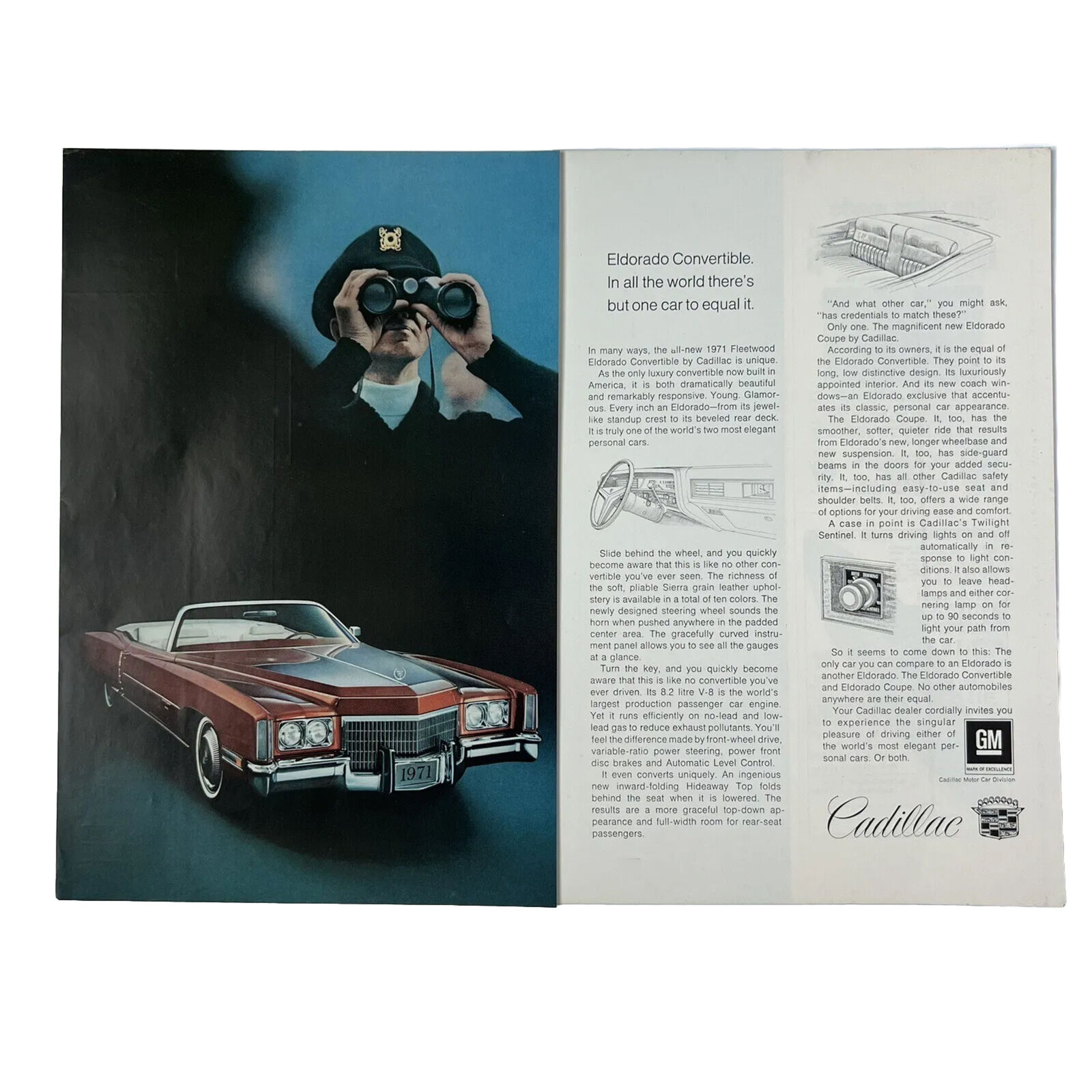 Vintage 1971 Cadillac Eldorado Red Convertible Two Page Lay Out Advertisement Ad