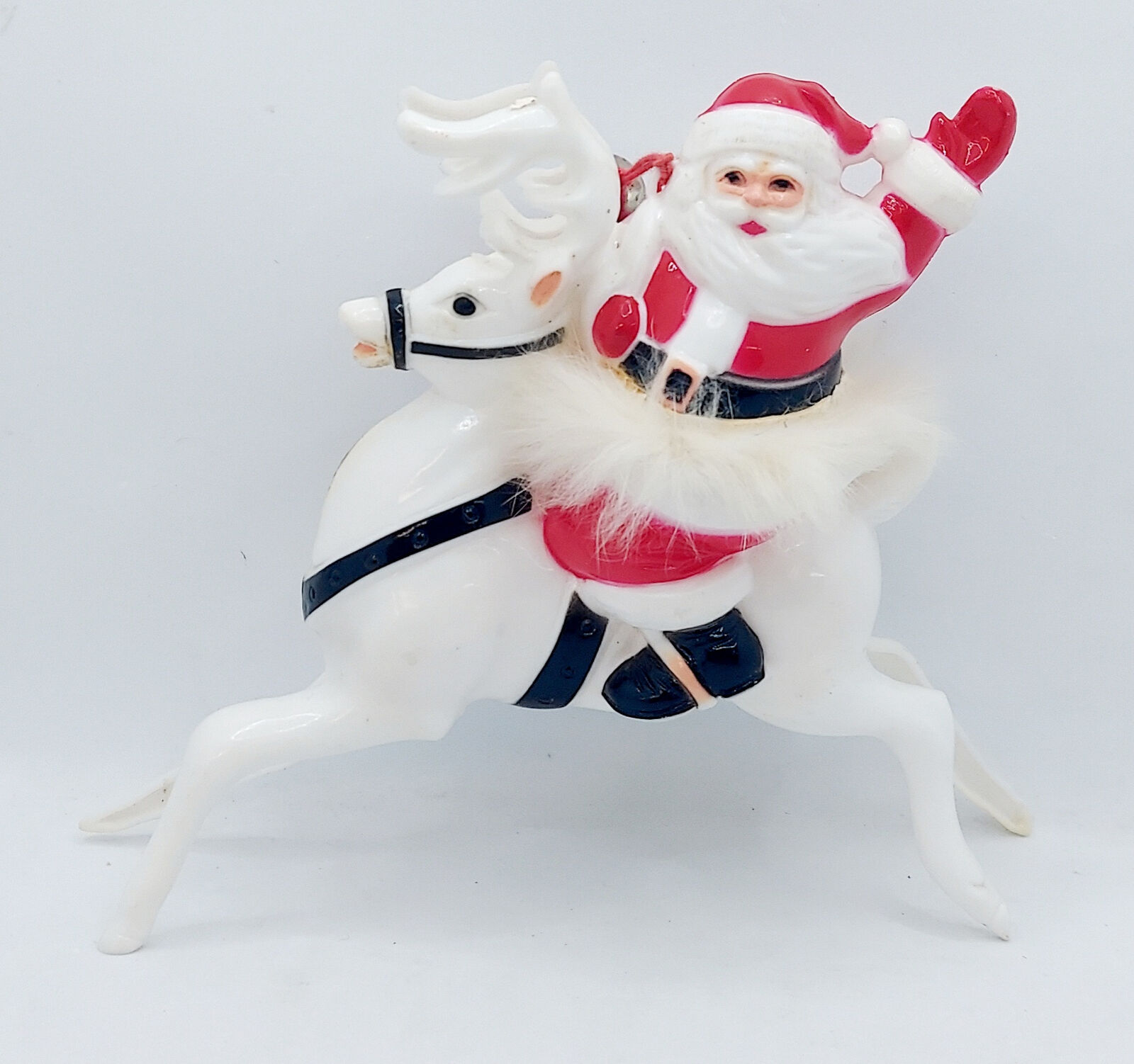 Vintage 1960s Celluloid Santa Riding Reindeer With String Hanger