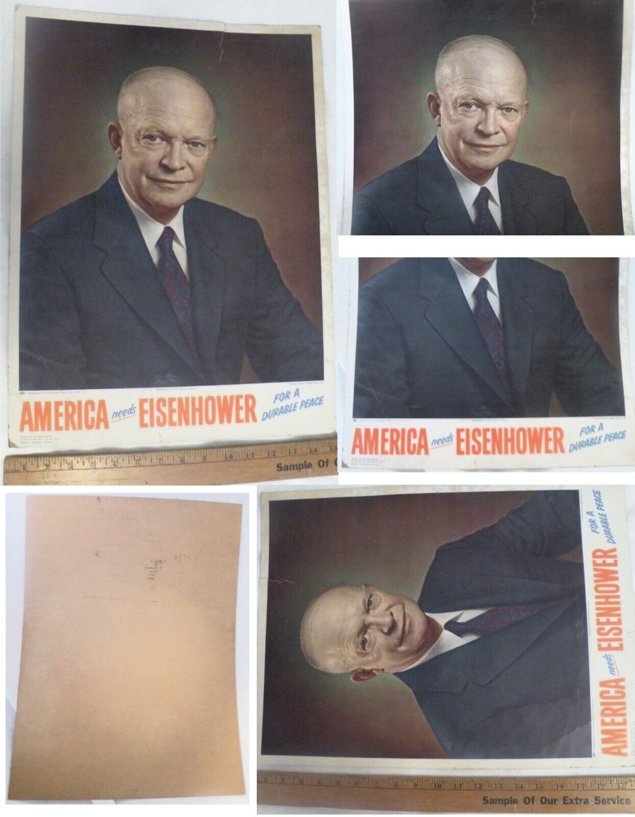 America Needs Eisenhower - Ike Extremely Rare Post WWII Campaign Poster 20 X 13