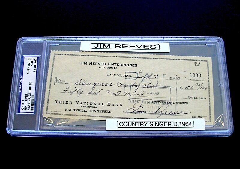 Autograph 1960 Jim Reeves PSA/DNA Check Signed Dated September 7 Rare DS 10 VTG
