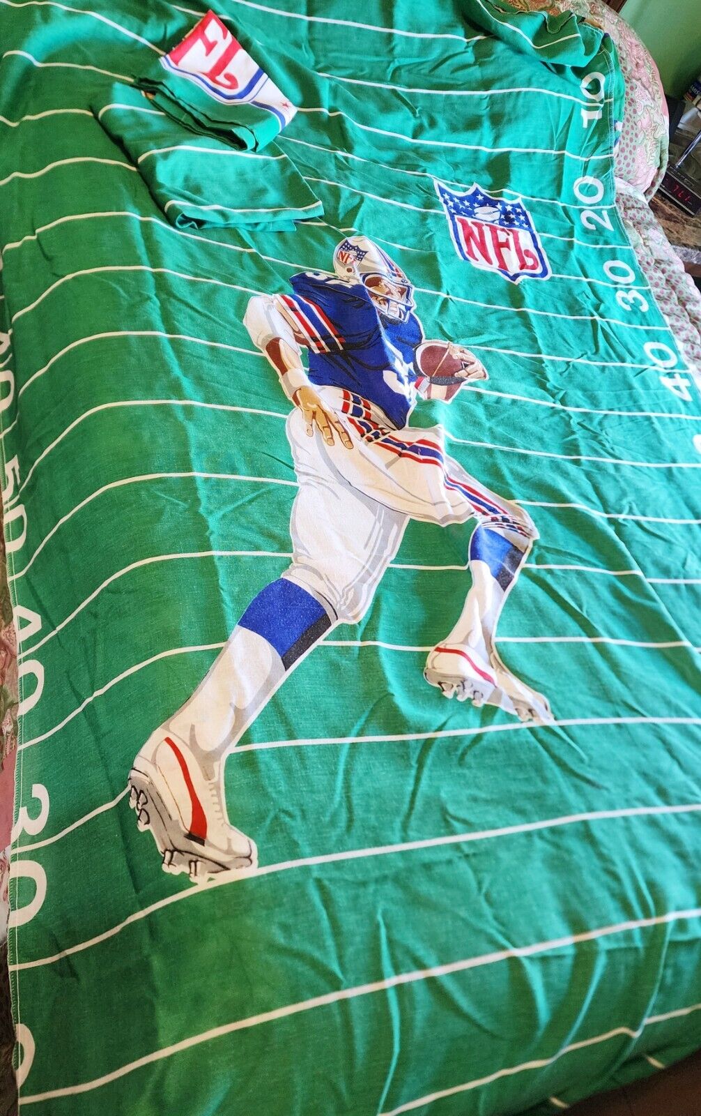 Vtg 1990s NFL 3 Piece Bedding Set Twin Sheet 2 Pillowcases AFC NFC Player Field