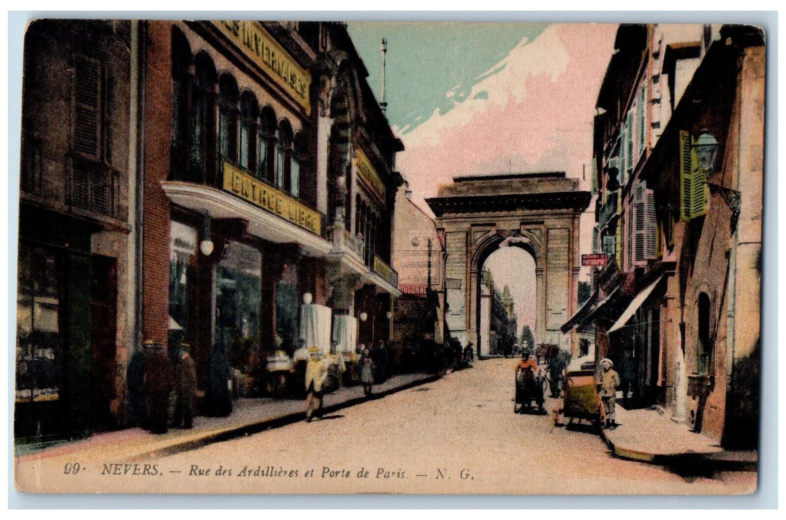 Nevers France Postcard Rue Des Ardillieres et Porte De Paris c1910 Antique