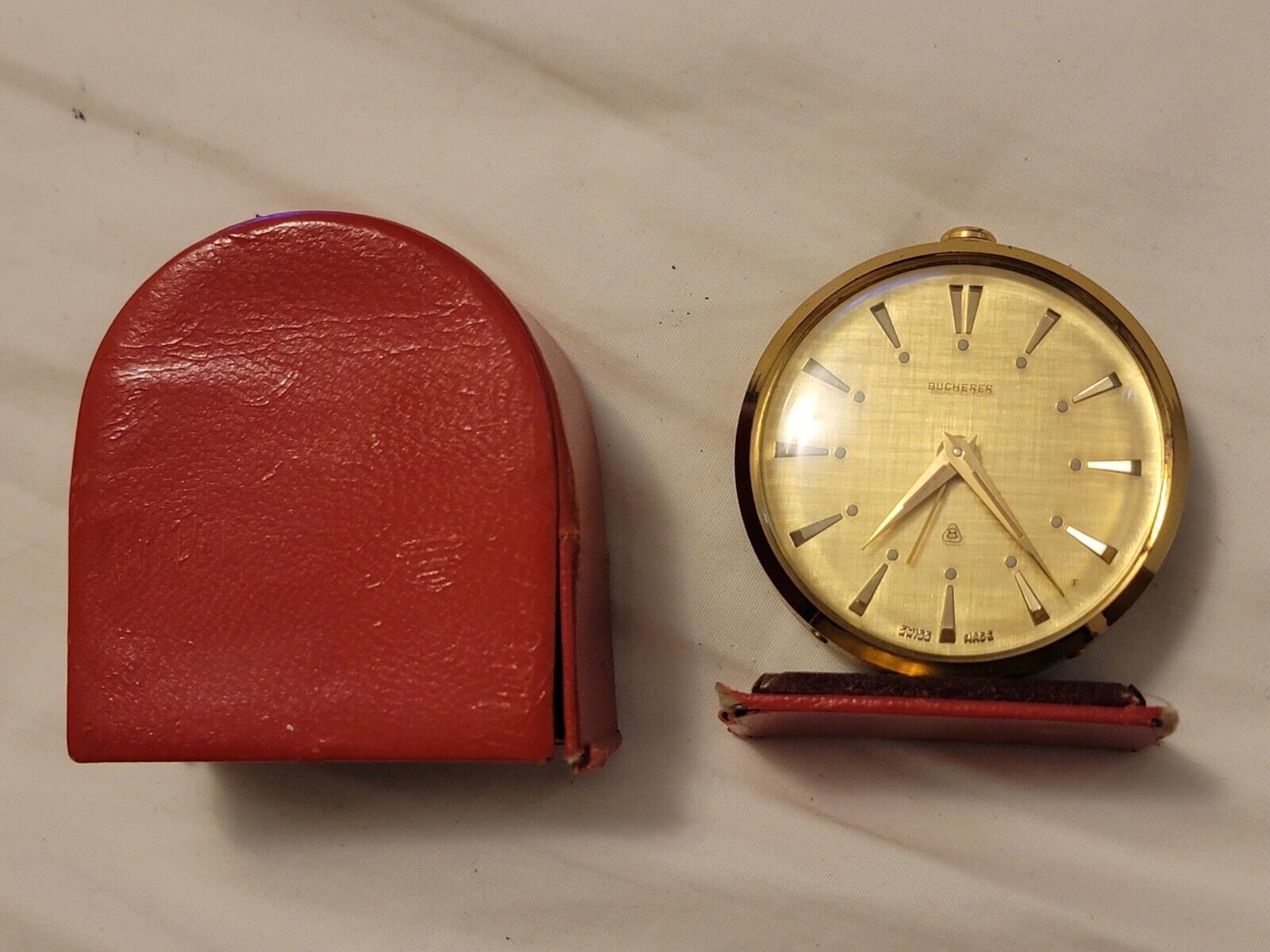 Vintage Bucherer 8 Brass Alarm Manual Wind Wind Travel Clock
