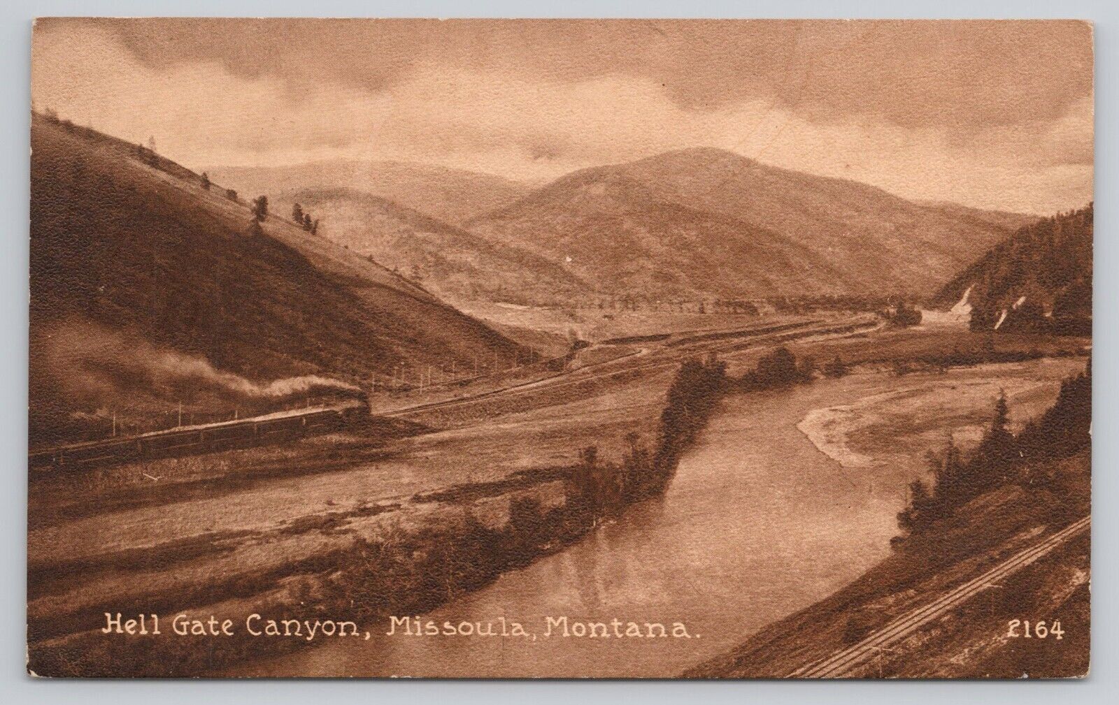 Postcard Montana Missoula River Hell Gate Canyon Train Edw H Mitchell c1900\'s