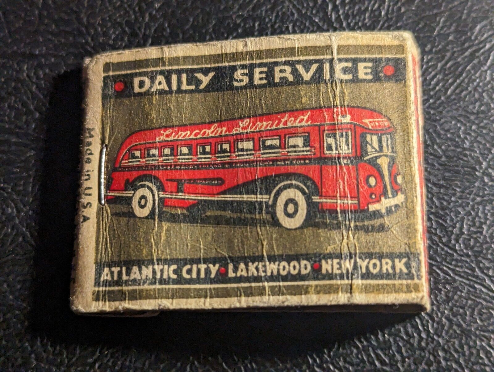 1930's Atlantic City New York Lincoln Transit Bus Line Matchbook Cover $6
