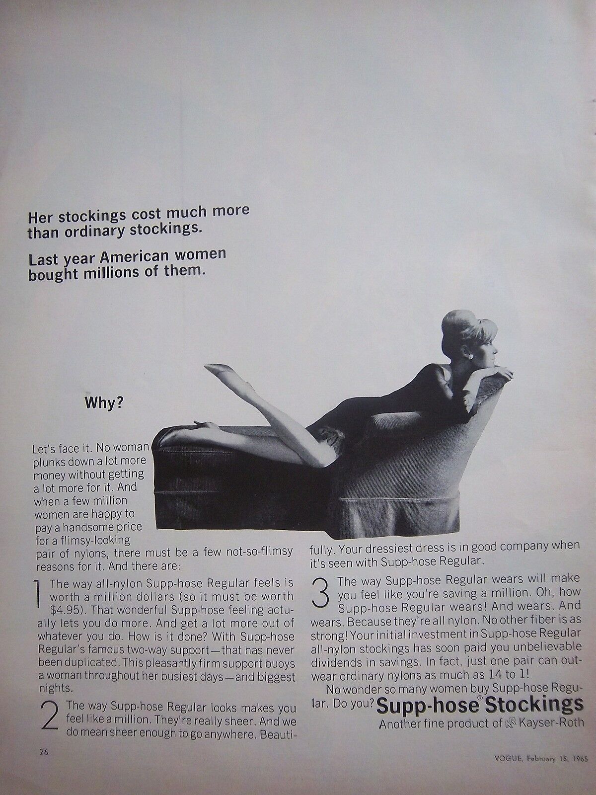 1965 Vintage Kayser Roth Supp-hose Stockings Hosiery American Women Ad