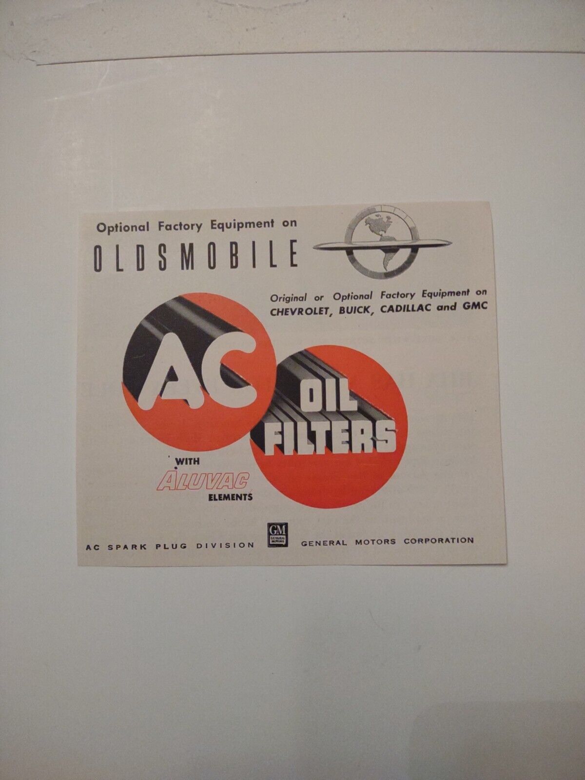 Print Ad For AC OIL FILTERS OLDSMOBILE