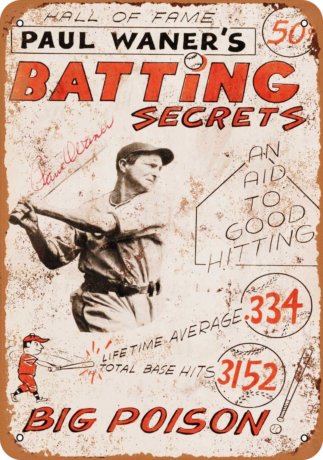 Metal Sign - 1962 Paul Waner's Batting Secrets -- Vintage Look