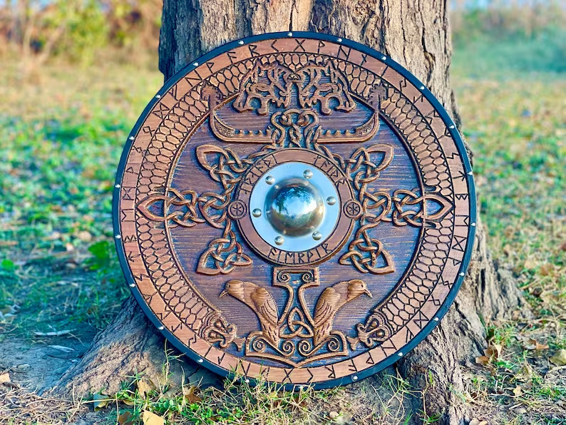 Medieval Viking shield 24 Inch with carved Norse Runic ornaments Celtic RSS20