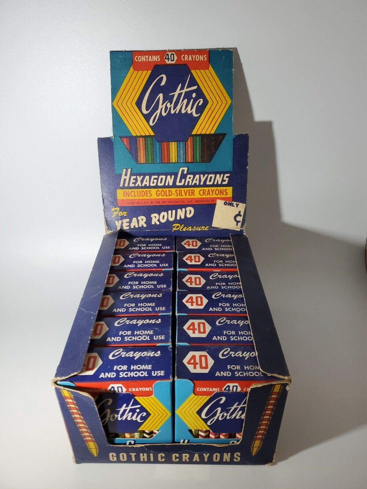 Vintage Gothic Hexagon Crayons 12 Boxes Full Store Display NEW RARE 