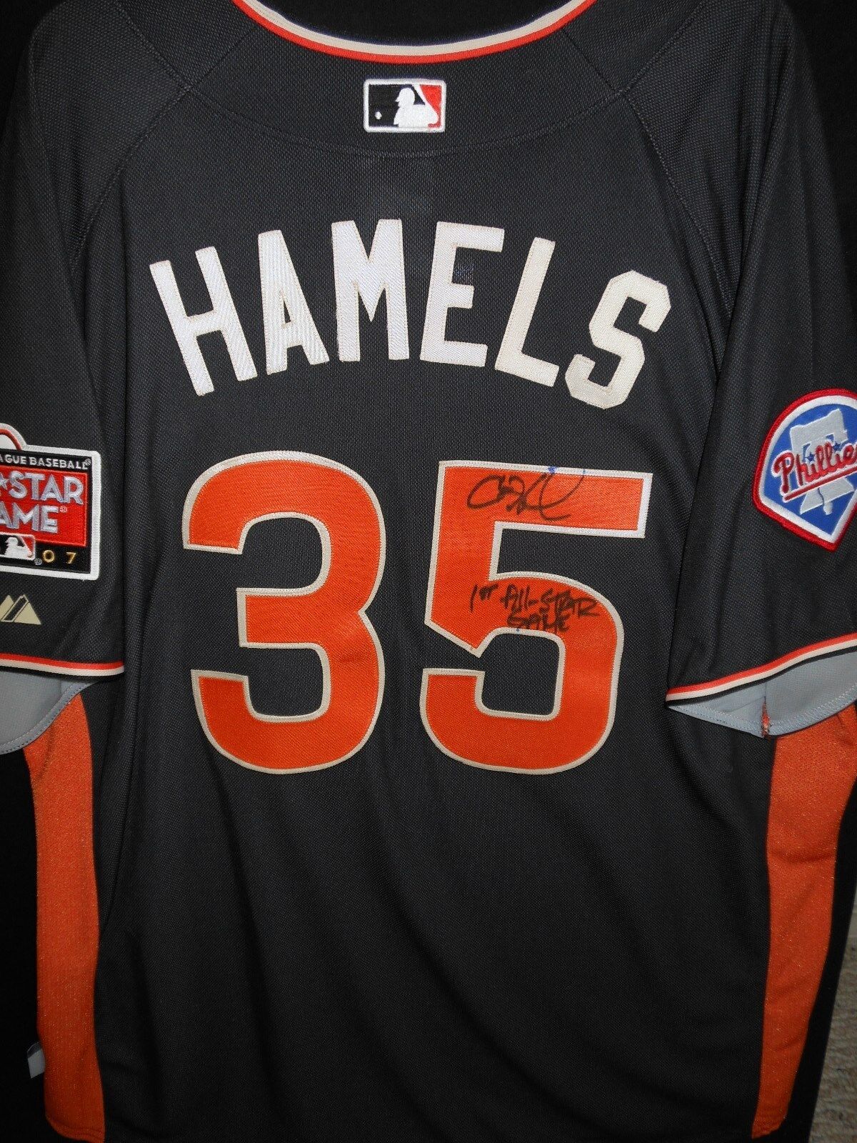 COLE HAMELS SIGNED 2007 ALL STAR JERSEY + BALL - MAJESTIC- PHILADELPHIA PHILLIES
