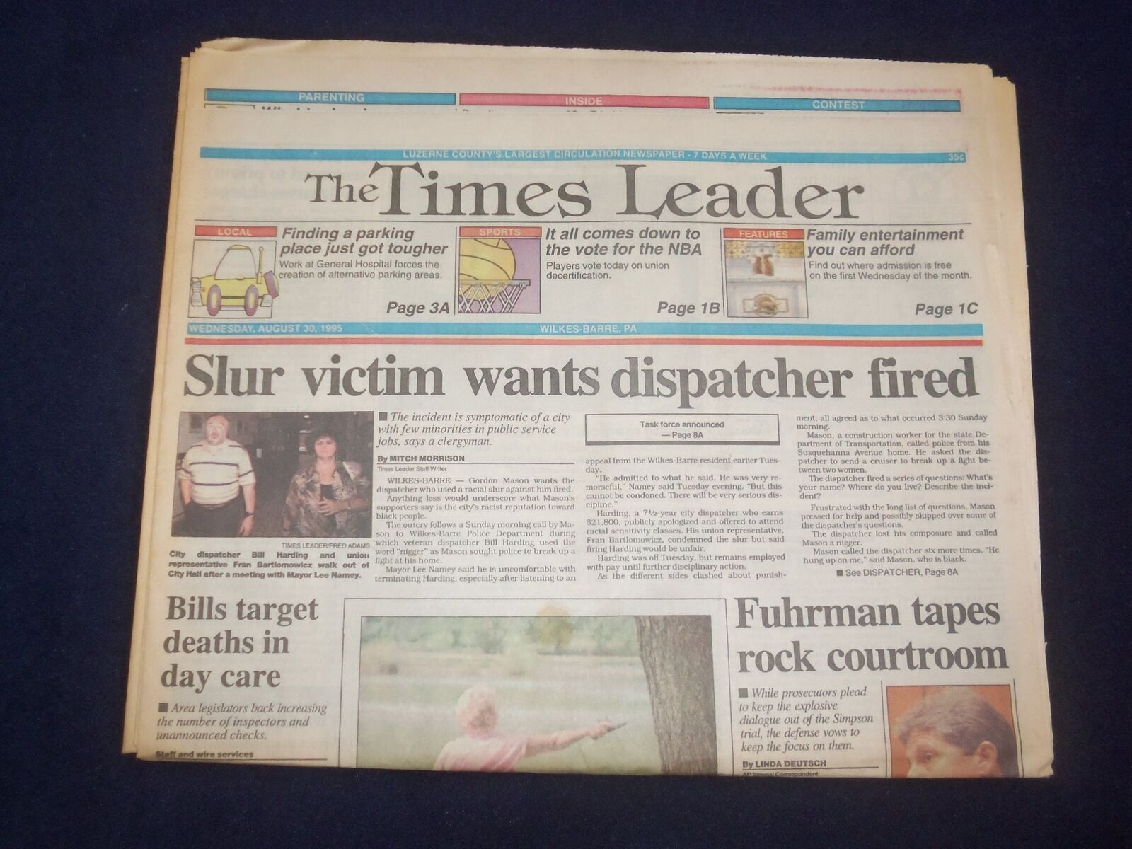 1995 AUG 30 WILKES-BARRE TIMES LEADER -MARK FUHRMAN TAPES ROCK COURT - NP 8130