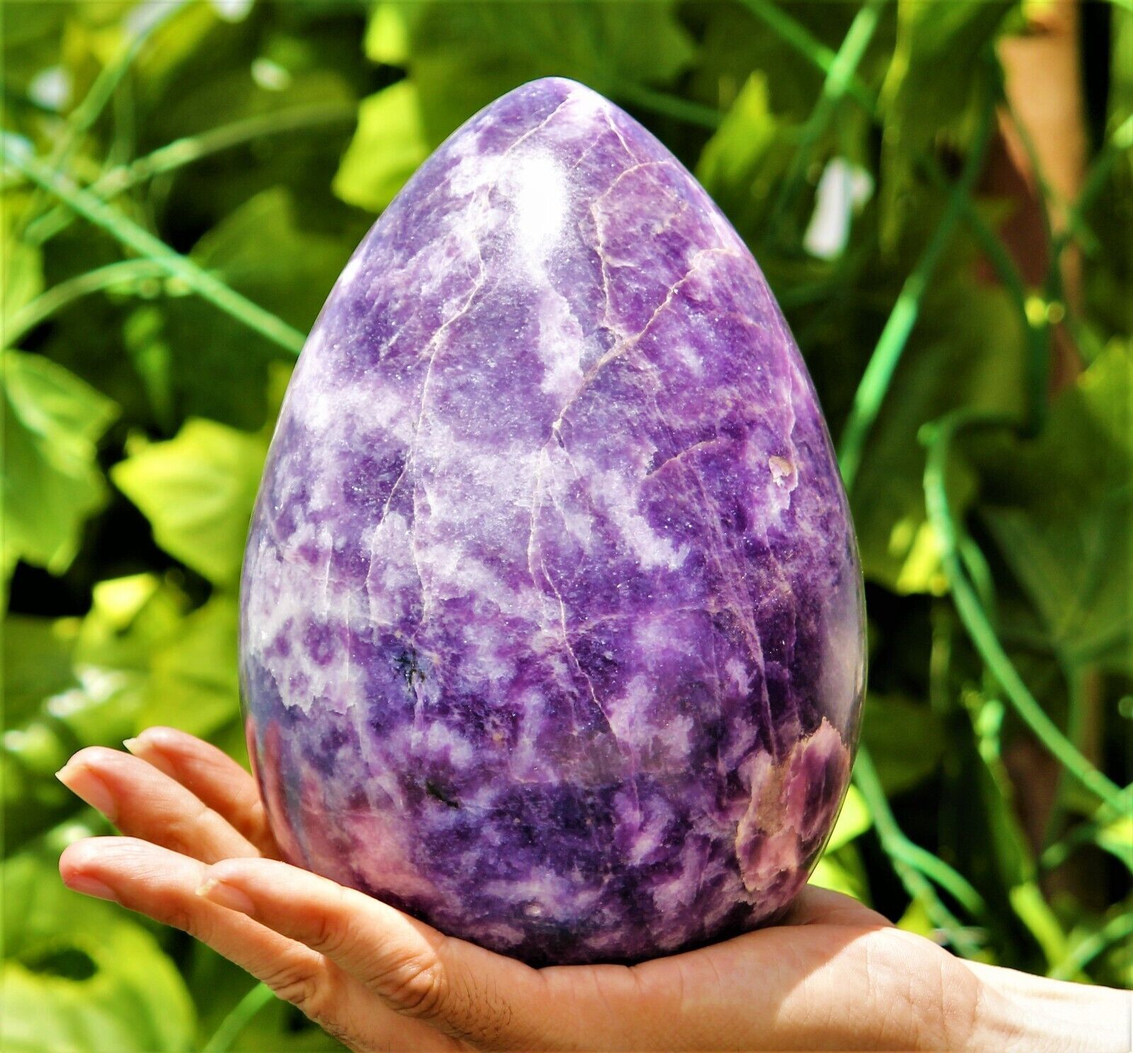 Huge 185MM Purple Lepidolite Crystal Quartz Healing Energy Stone Egg Specimen