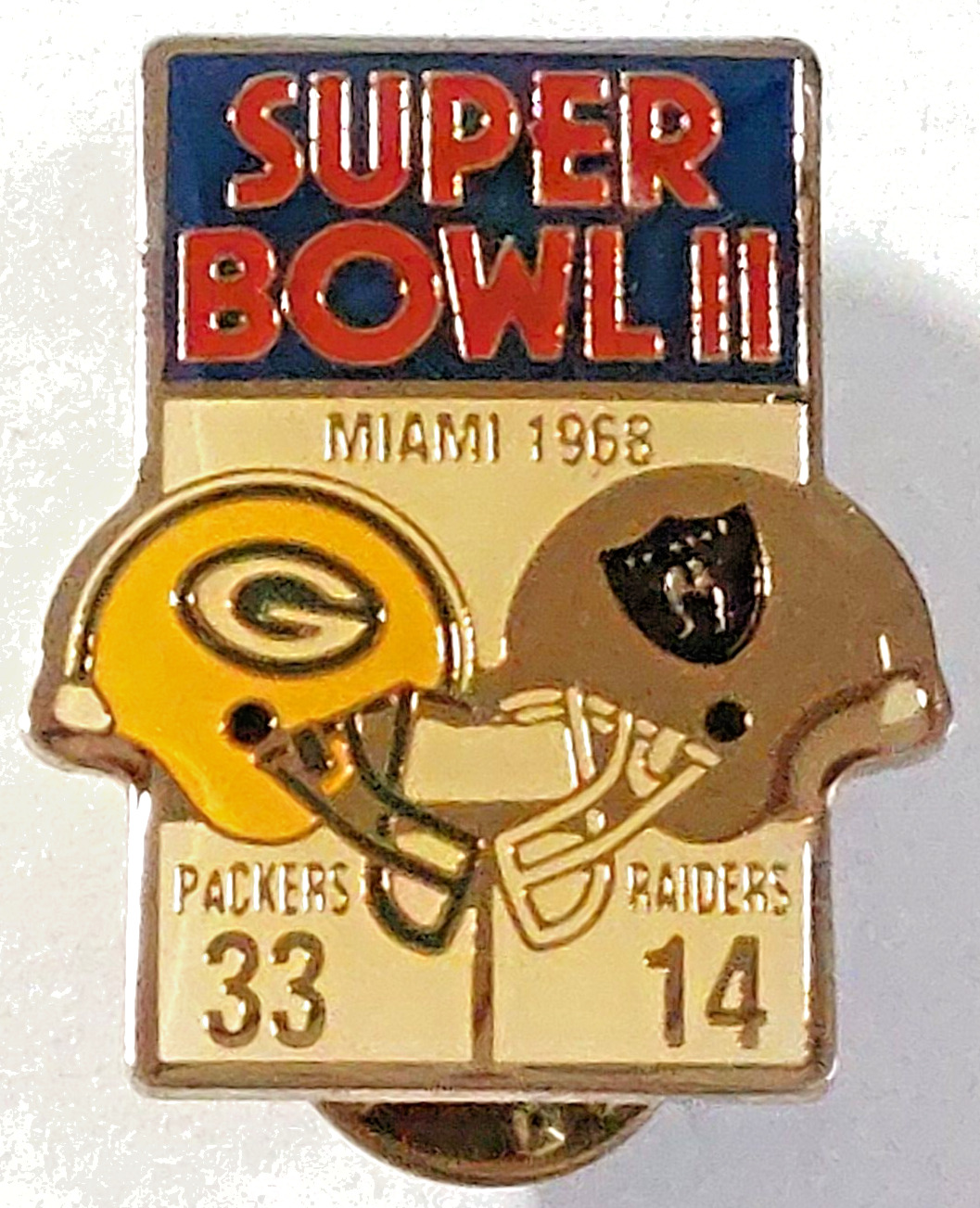 NFL Super Bowl II Miami 1968 Packers vs Raiders Lapel Pin