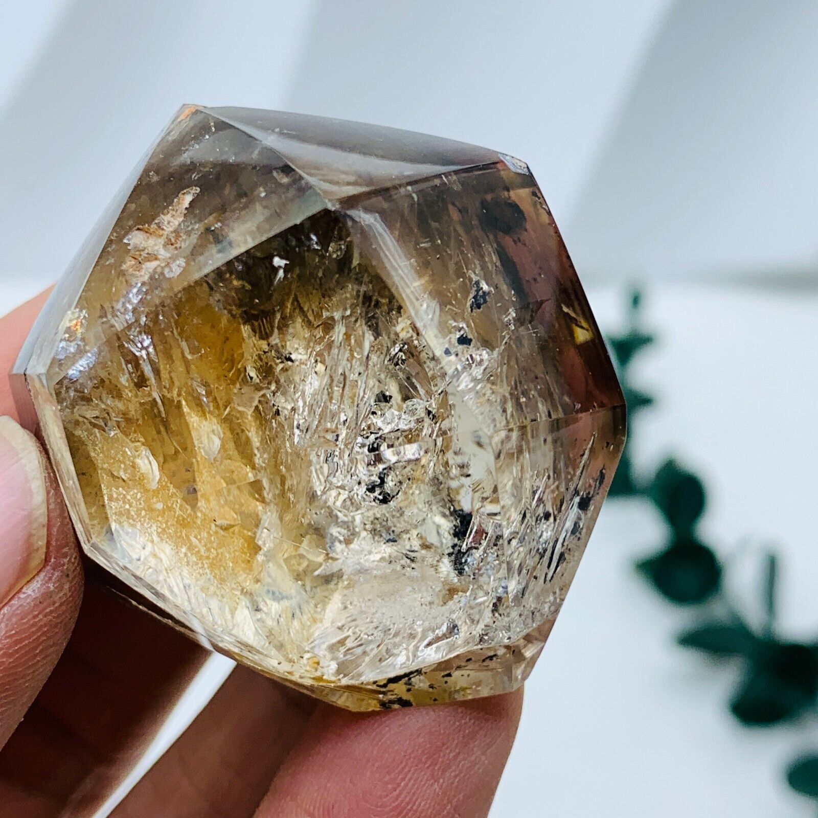 Very Rare Smoke top Herkimer diamond crystal gem&Eenhydro Carbon quicksand 69g
