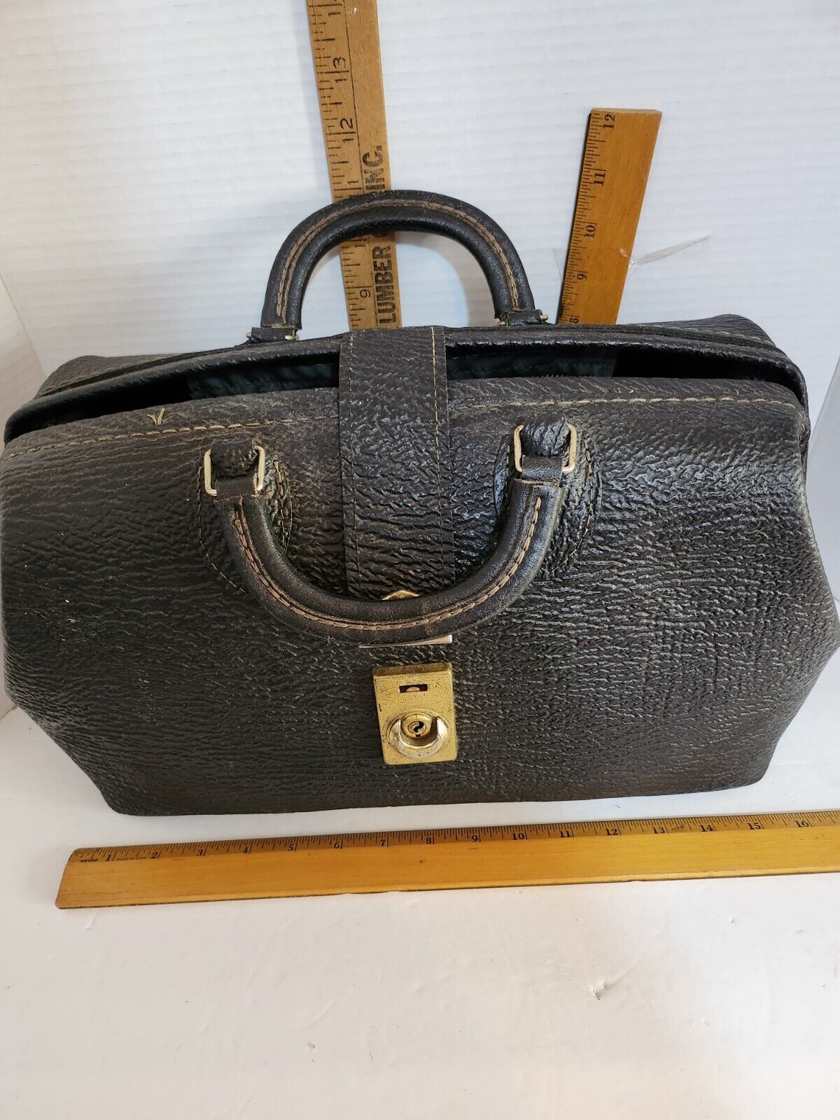Vintage Black Leather SCHELL Medical Bag, 16x11x7