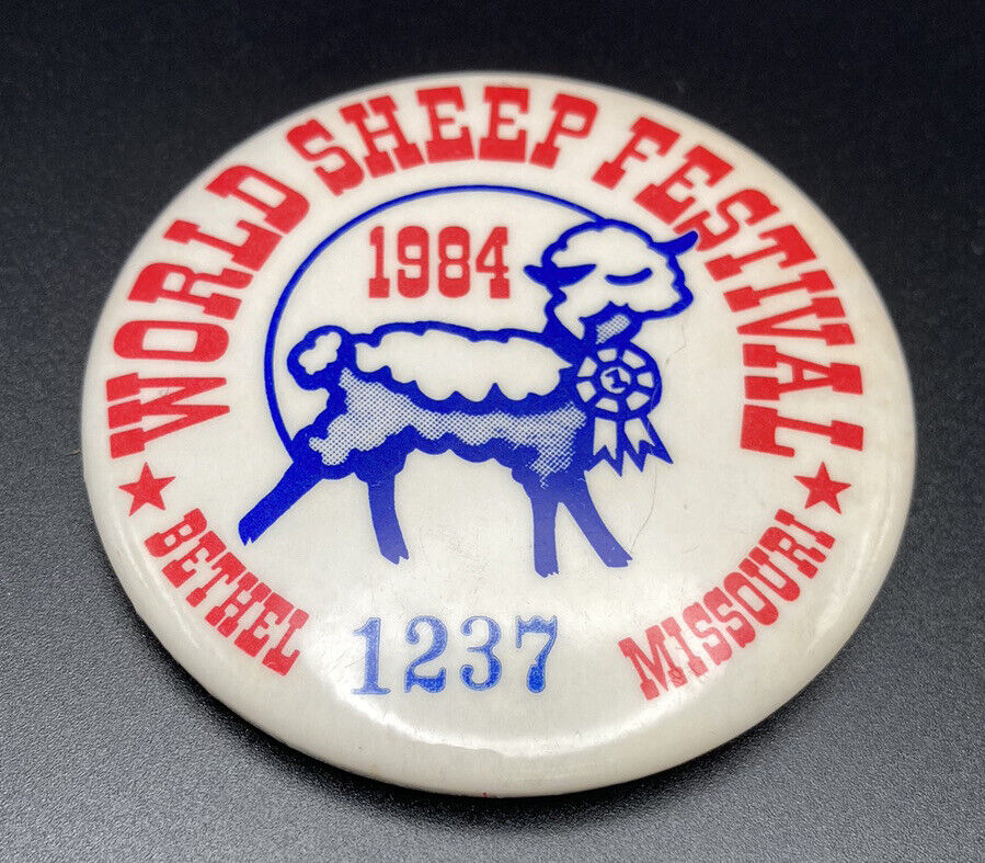 Vintage 1984 World Sheep Festival Pinback Button: Bethel, Missouri MO