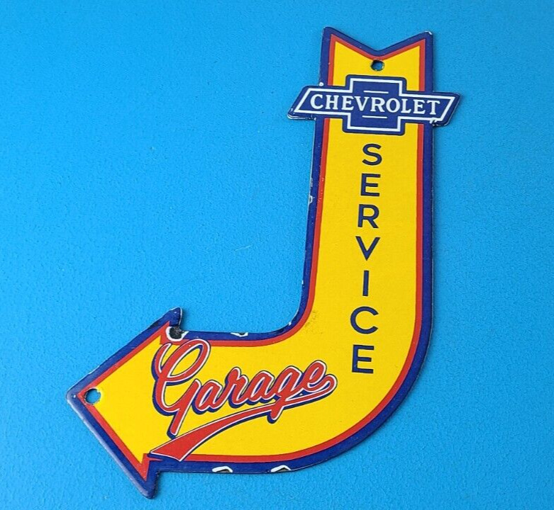 Vintage Chevrolet Sign - Porcelain Service Arrow Sign - Gas Oil Pump Garage Sign