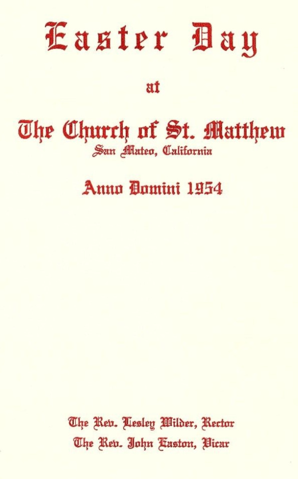 1954 SAN MATEO CA CHURCH OF ST. MATTHEW EASTER DAY BULLETIN EXCELLENT Z3461
