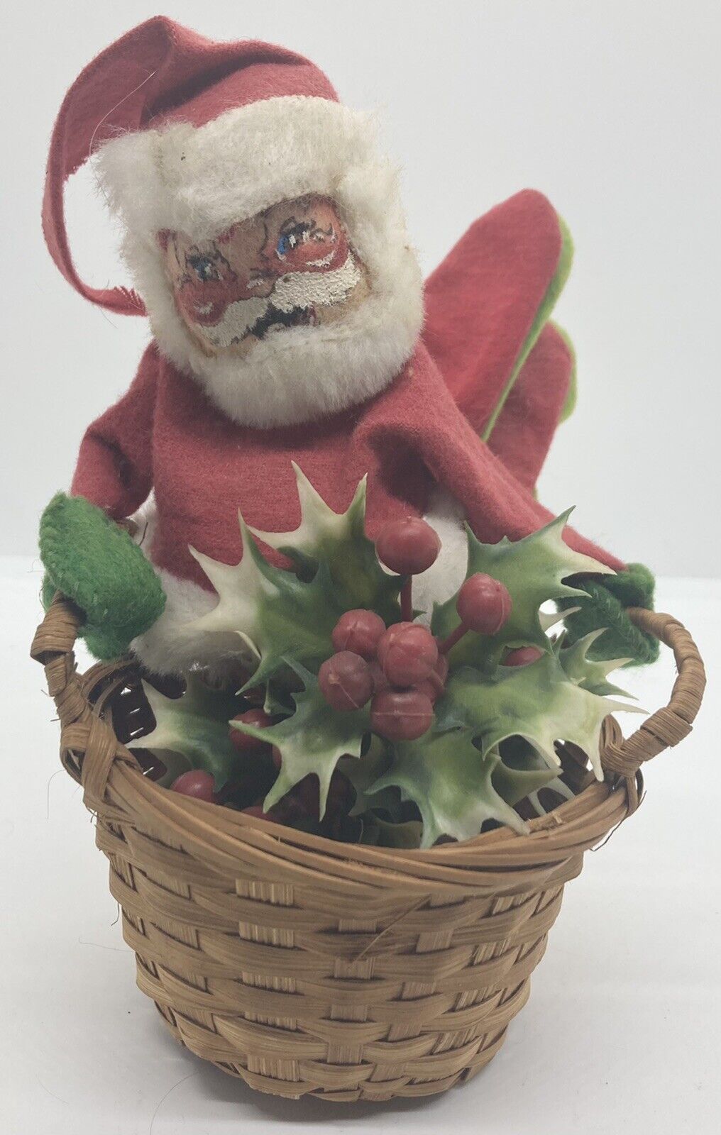 1970 Annalee Mobilitee 7.5” Doll Santa in a Basket VHTF Rare