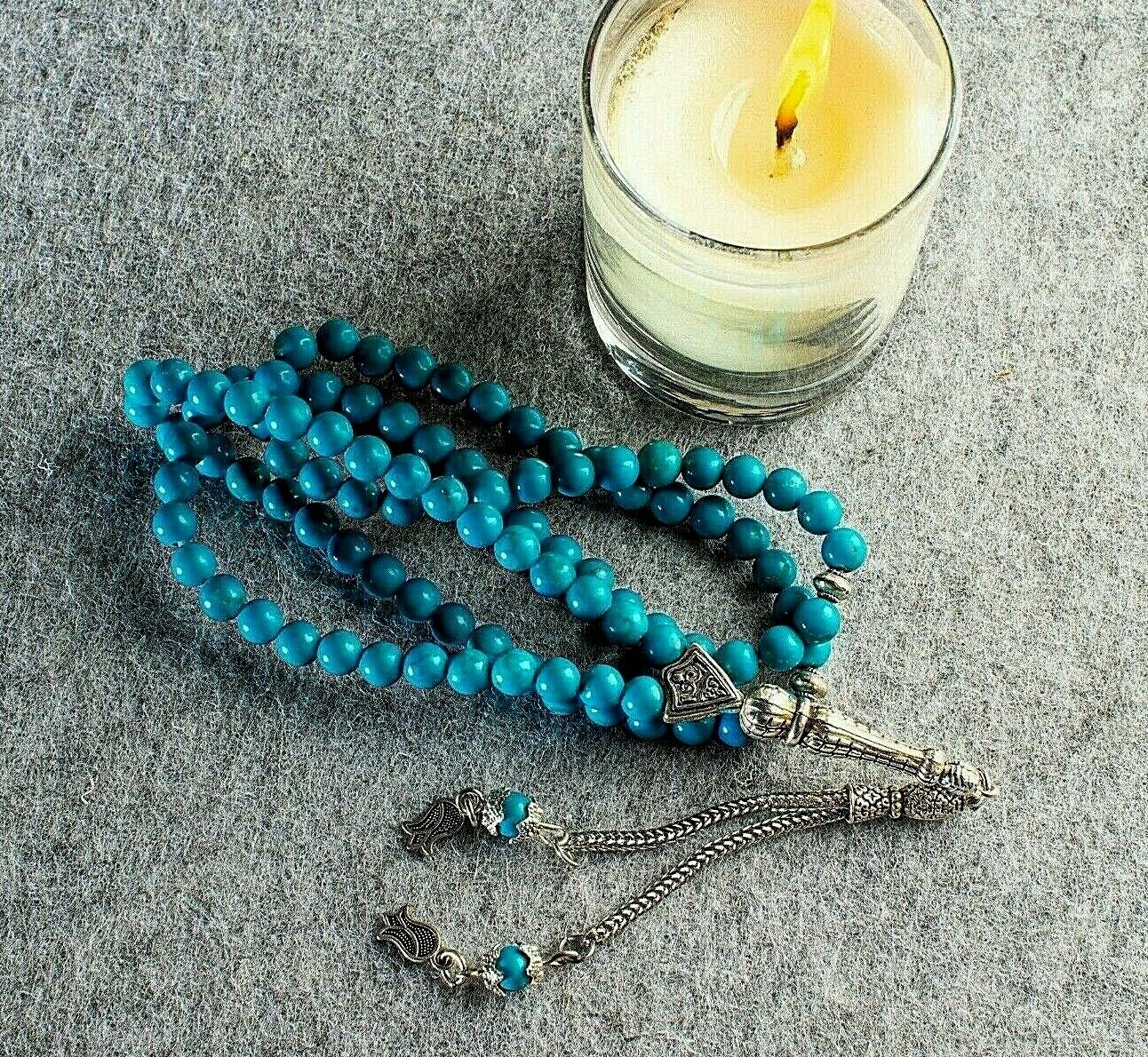 REAL Turquoise Islamic Prayer 99 beads, Tasbih, Misbaha, Tasbeeh, Sibha, Rosary