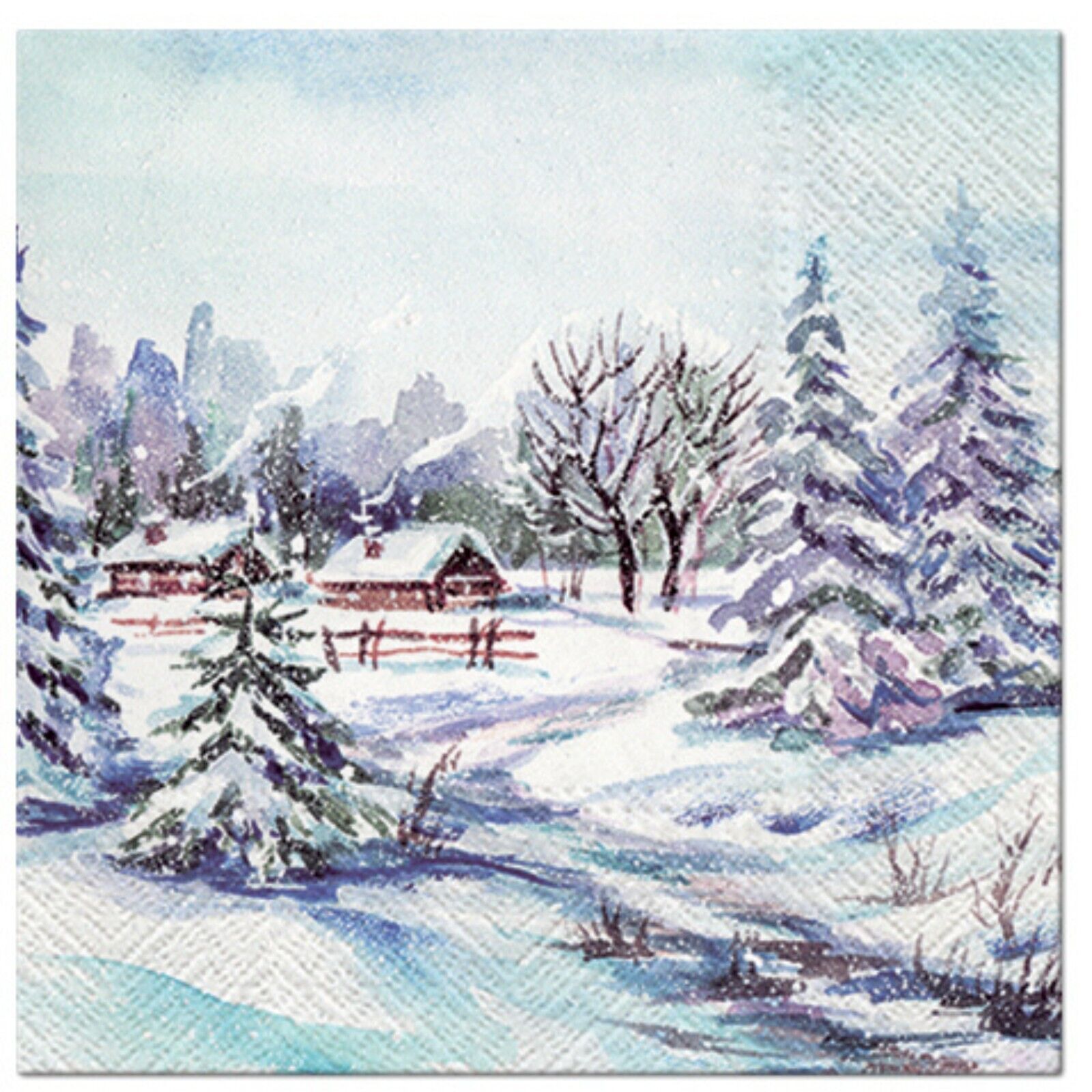 (2) Christmas Decoupage Paper Napkins Winter Scene Craft Luncheon Napkin - TWO