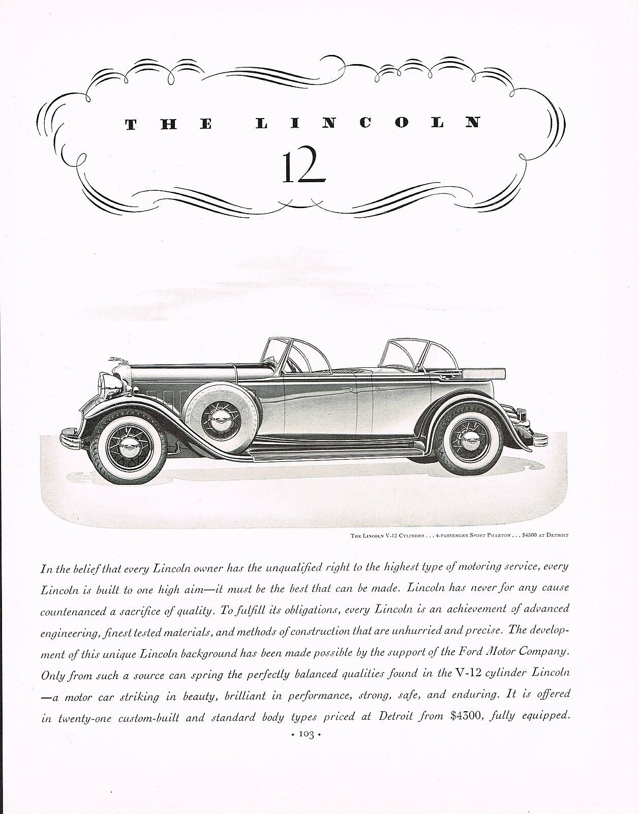 1932 BIG Vintage Lincoln V-12 V12 Sport Phaeton Convertible Car Art Print Ad