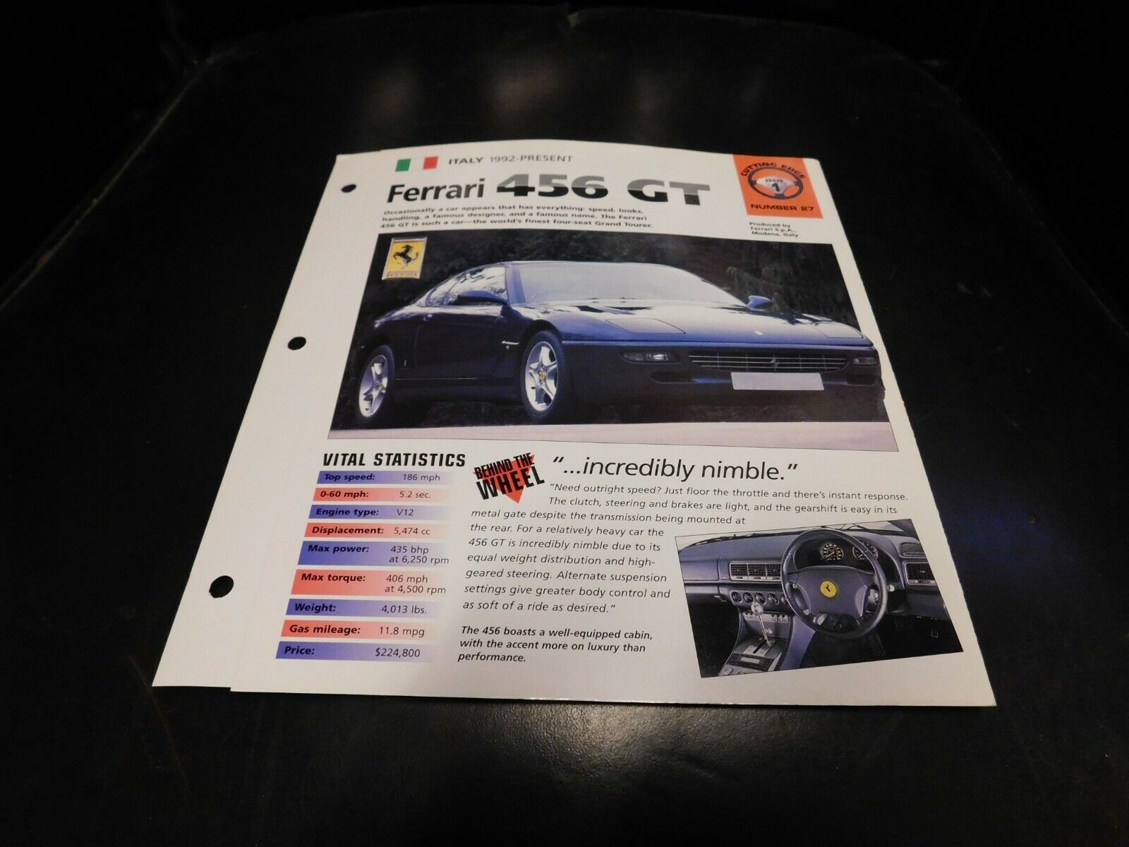 1992+ Ferrari 456 GT Spec Sheet Brochure Photo Poster 