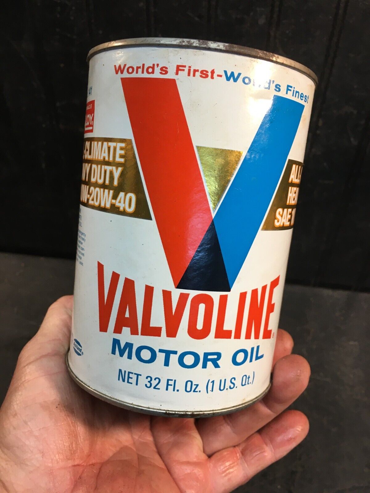 Vintage Valvoline All-Climate 10W-20 Motor Oil Can 1 Quart FULL