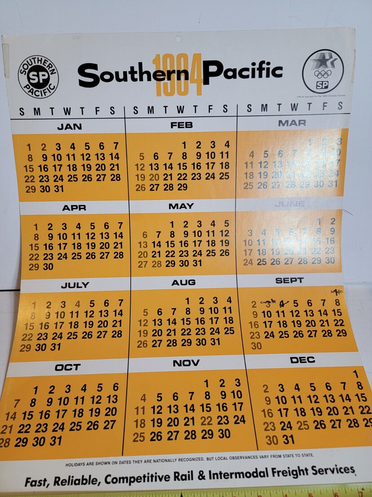 Vintage 1984 Southern Pacific Poster Calendar Olympics 1980s VTG 22\