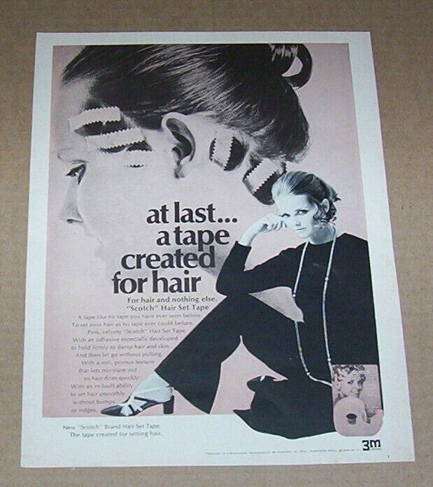 1969 print ad -CHERYL TIEGS- 3M Scotch hair tape beauty Vintage Advertising page