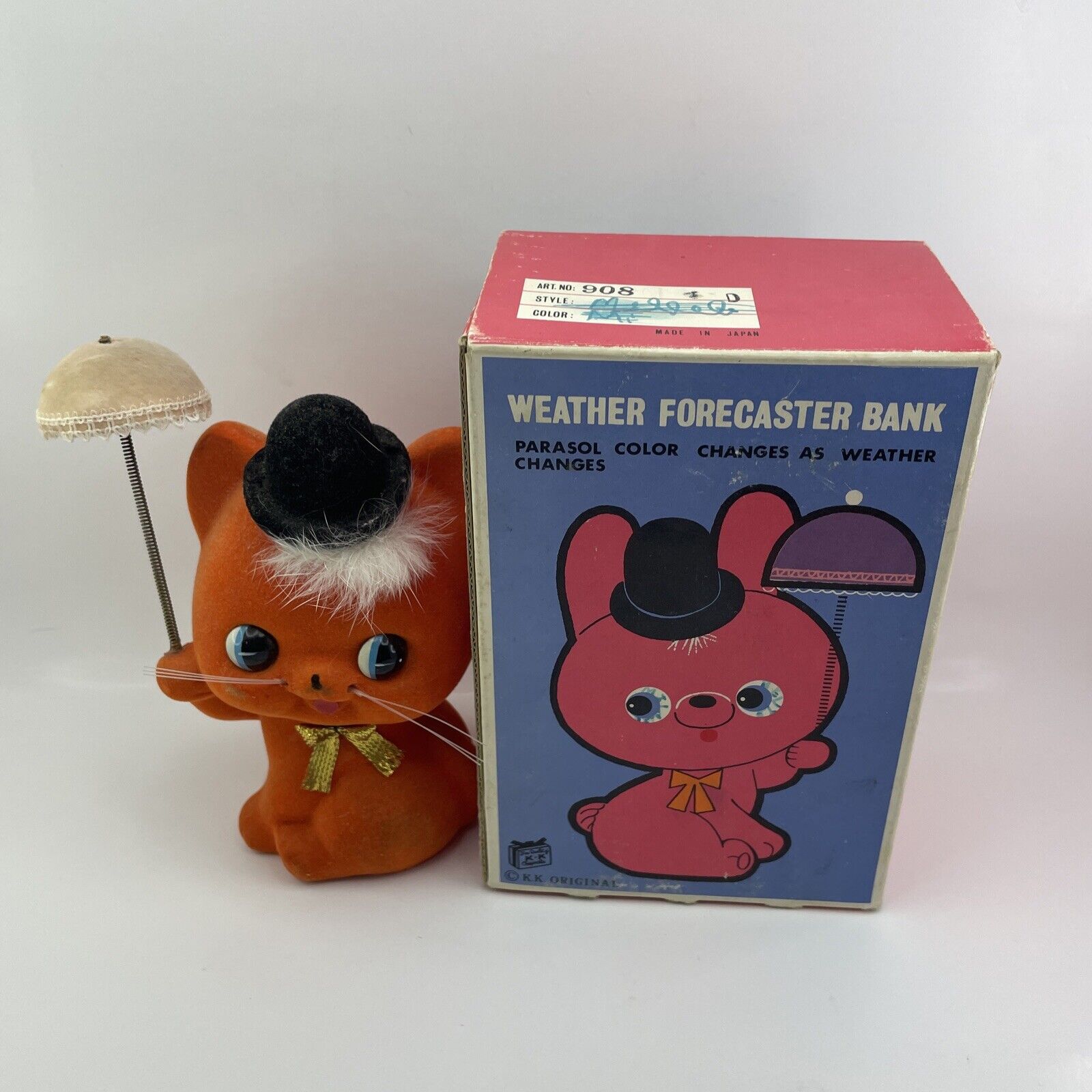 Vintage Japanese Ceramic Flocked Orange Weather Forecaster Bank (K.K. Original)