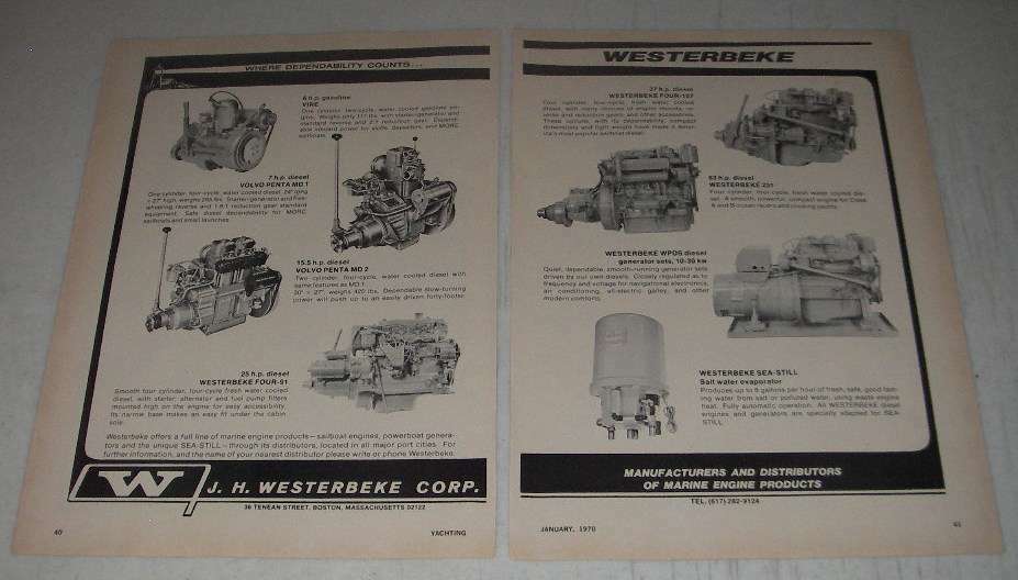 1970 J.H. Westerbeke Marine Engine Products Ad - Four-107, 231, WPDS Diesel