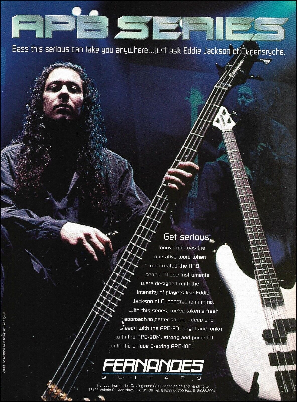Queensryche Eddie Jackson 1996 Fernandes APB bass guitar advertisement ad print