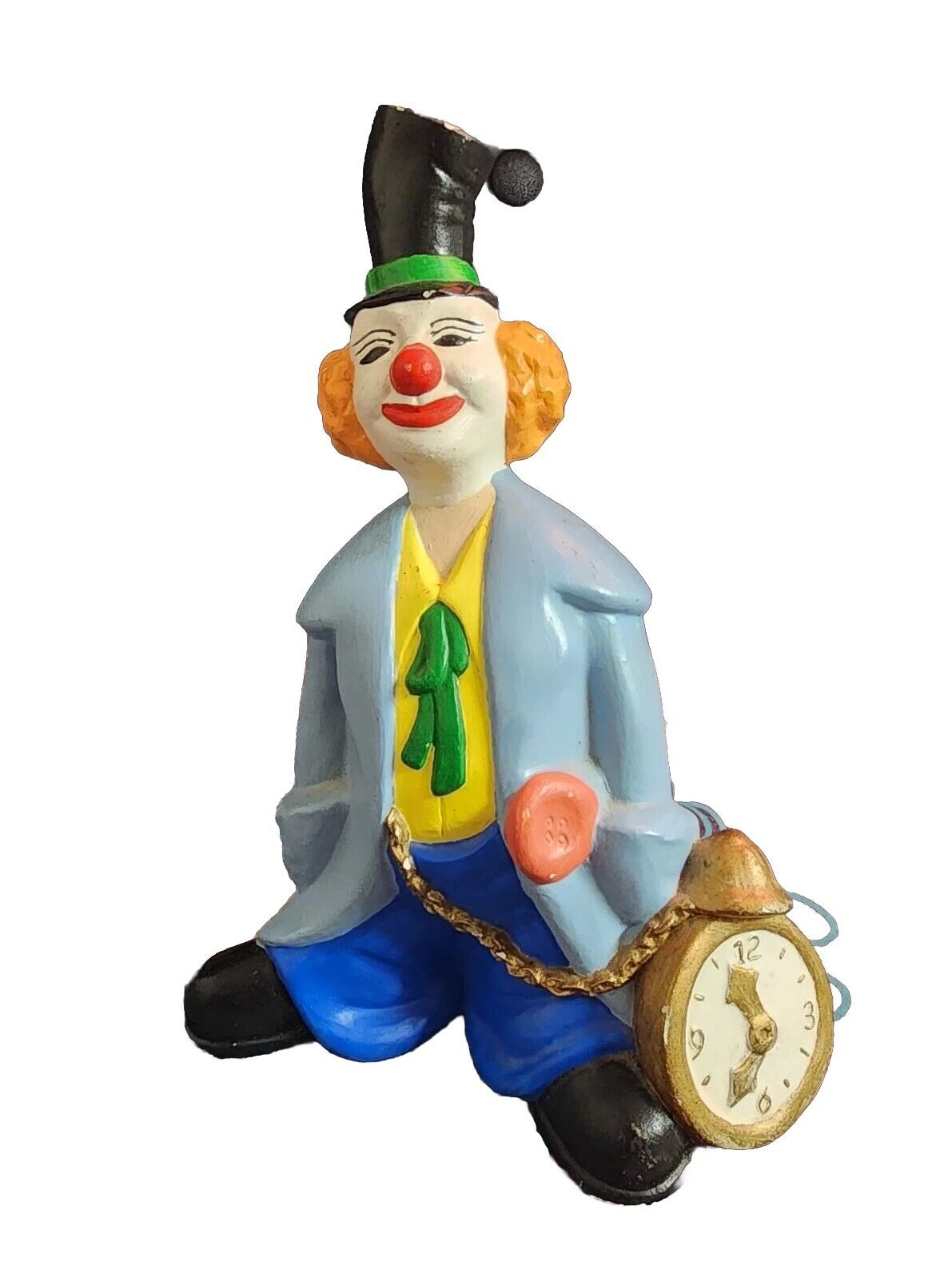 Vintage 1980s Clown Holding Clock Art Figurine Collectible