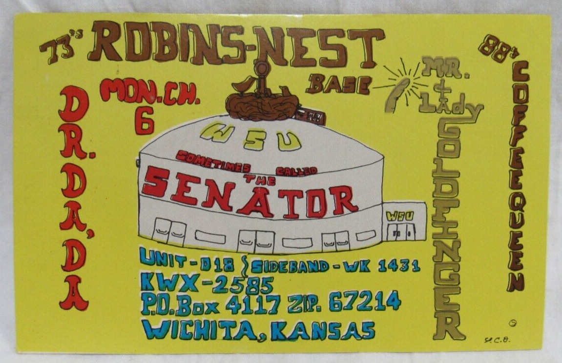 CBC QSL Ham Radio Card Postcard Robins Nest Coffee Queen Mr DADA Witchita Kansas