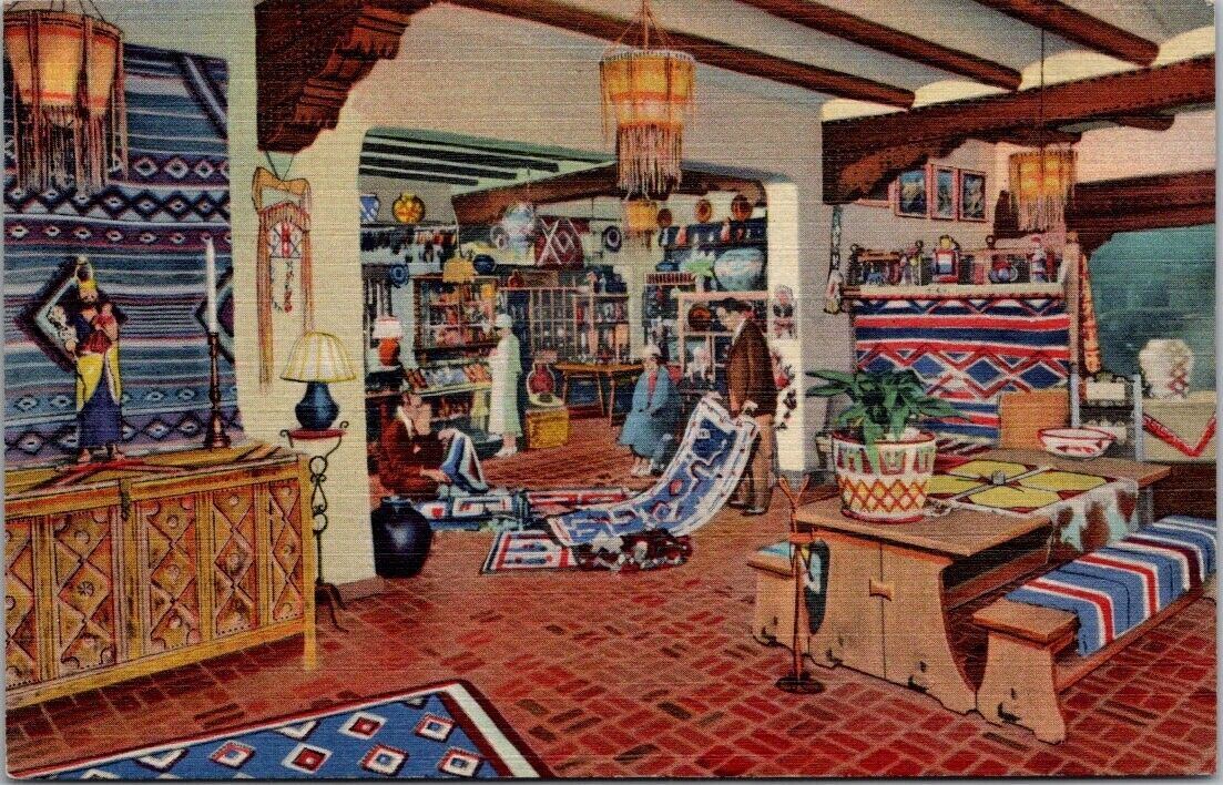 Santa Fe NM New Mexico Indian Room La Fonda Hotel Vintage Linen Postcard PM 1948