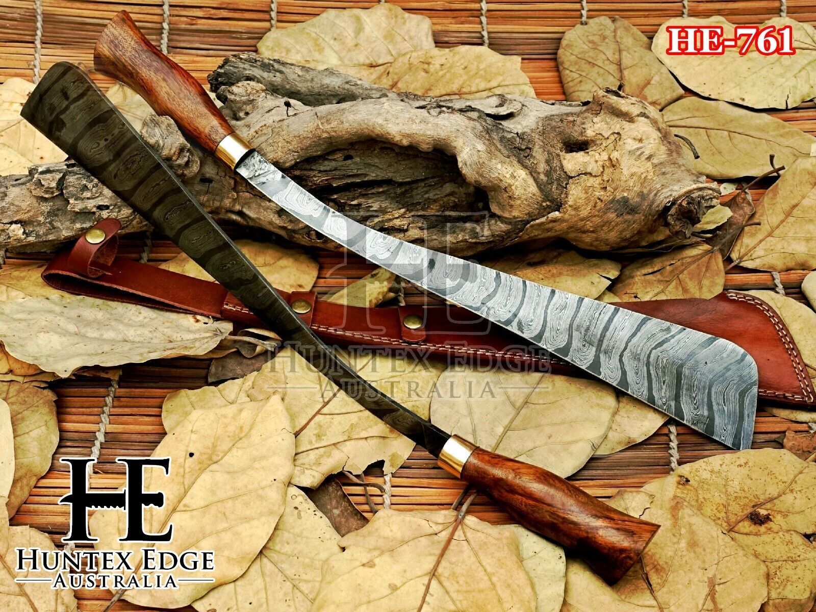 HUNTEX Handmade Damascus Blade, Rosewood, 56 cm Long Exotic Parang Machete Knife