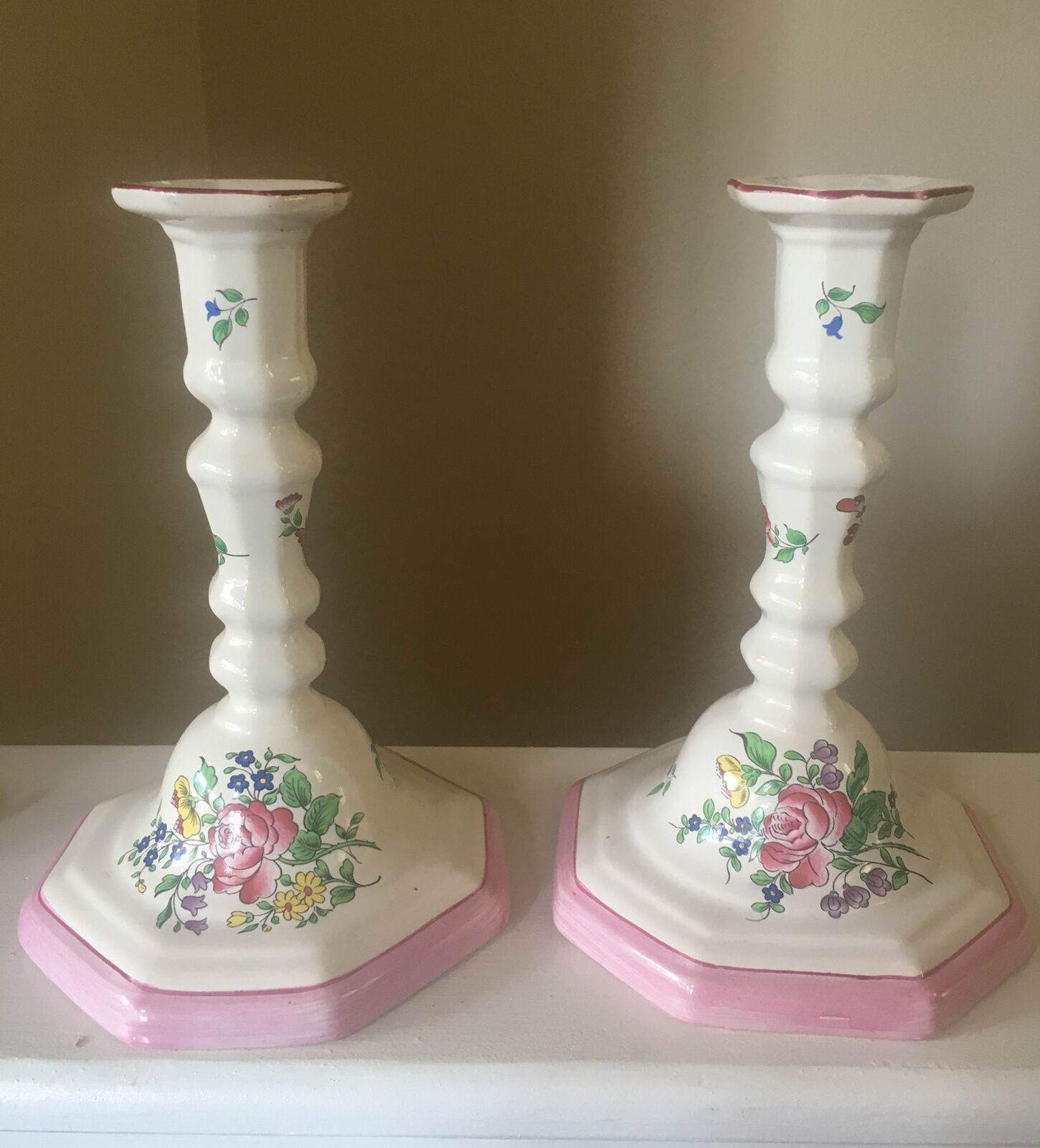 Pair of KG Luneville France Candlestick Late 19th Century Old Strasbourg 8” 7/8