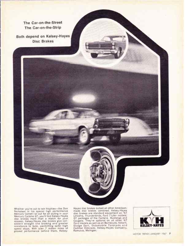 1967 MERCURY COMET CYCLONE GT - DYNO DON NICHOLSON  -  ORIGINAL KELSEY-HAYES AD