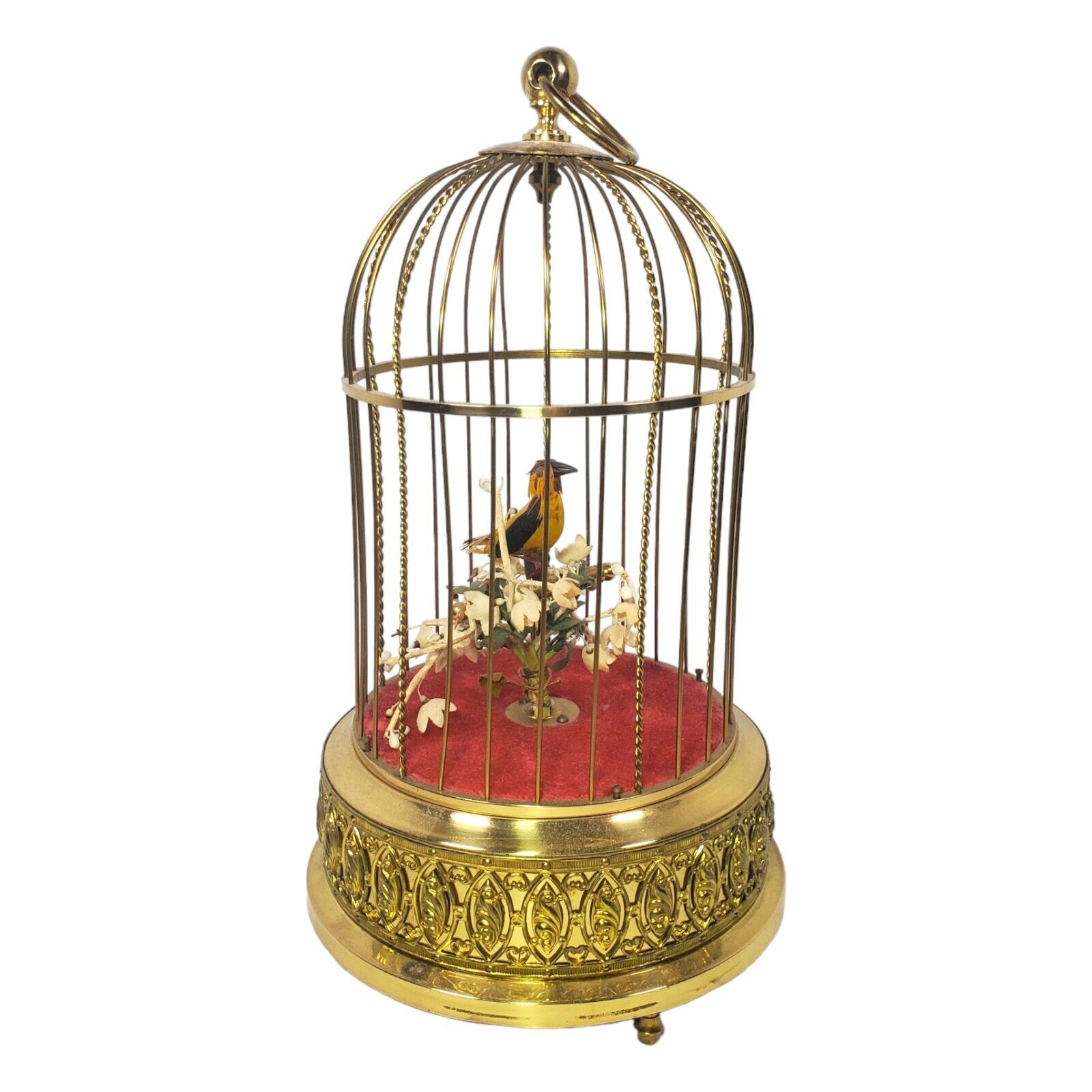 Vintage Brass Automaton Clockwork Singing Bird Birdcage Signed Ken-D KG Germany