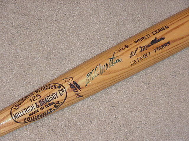 Eddie Matthews 1968 World Series Signed Game Bat Tigers