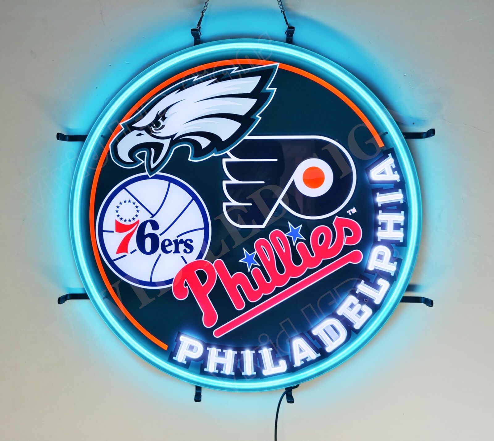 Philadelphia Eagles 76ers Phillies Flyers Vivid LED Neon Sign Lamp With Dimmer