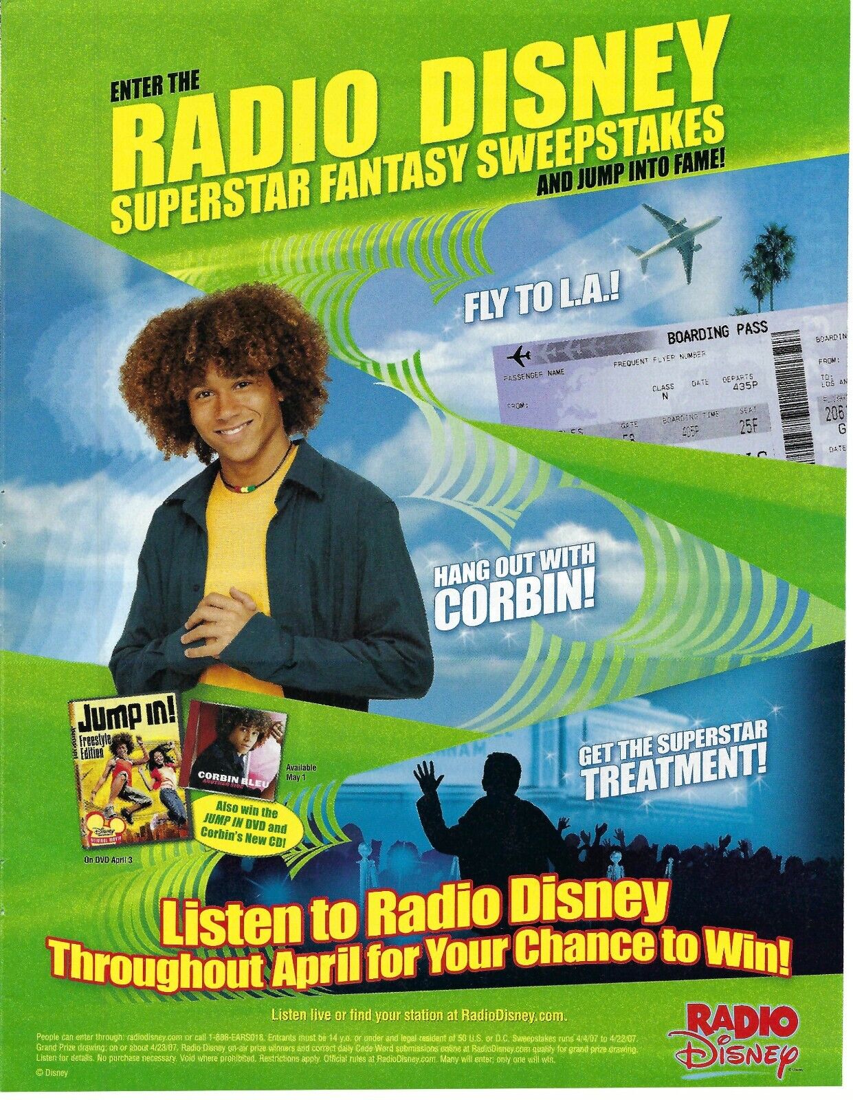 2007 Radio Disney Superstar Sweepstakes Corbin Bleu Original Print Ad/Poster