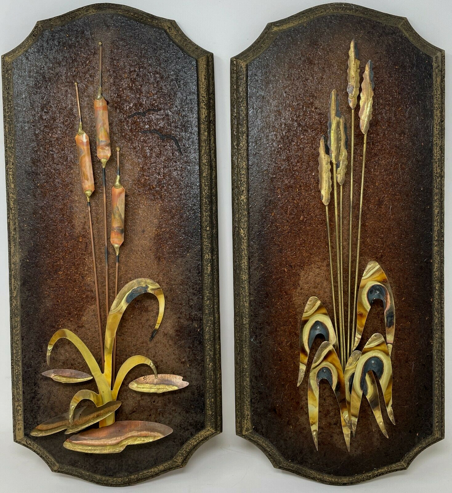 Mid Century Welded Metal Wall Plaques Plants Pussy Willows Grass MCM Wall Decor