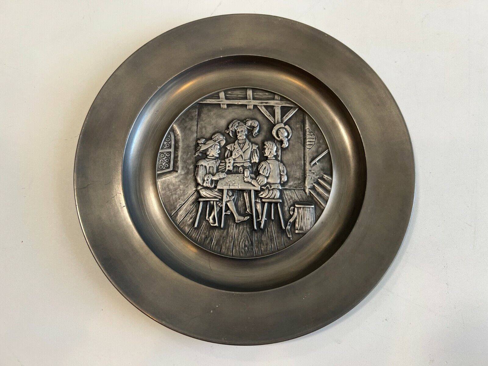 Vintage Auerhahn Zinn German Pewter High Relief Grouse Decorative Plate, 9 3/4\